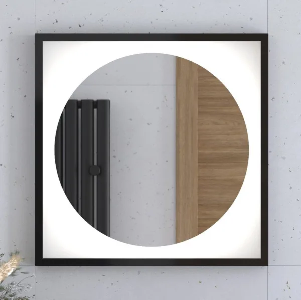 Зеркало Defesto Eclipse DF2221 60х60 черная рама, с LED-подсветкой