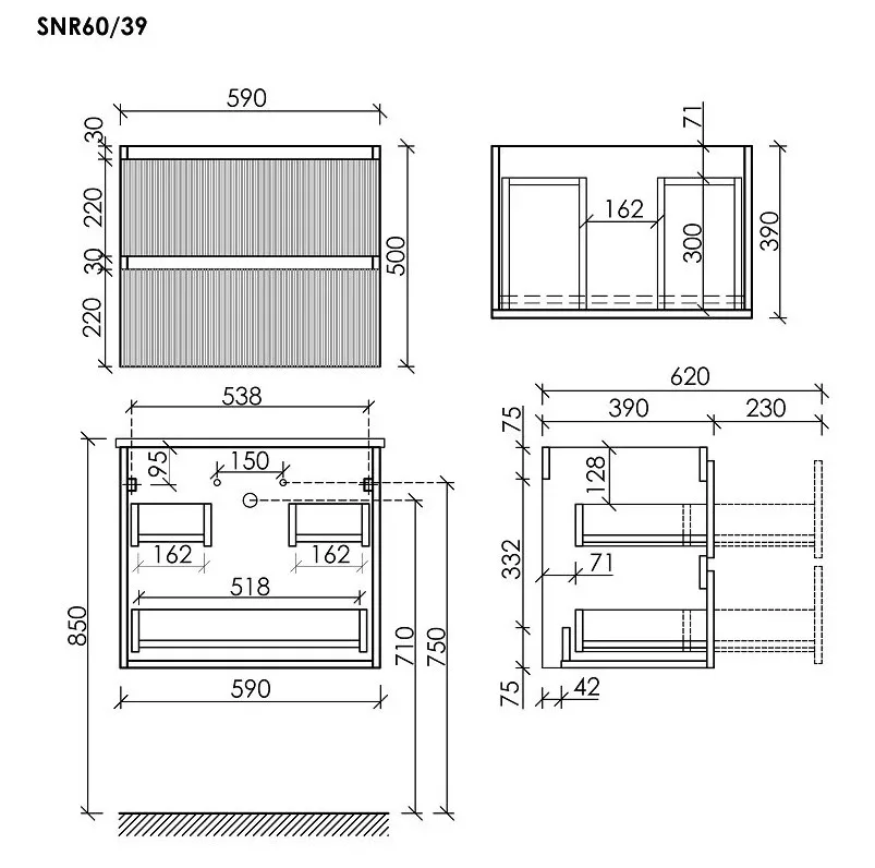 Тумба под раковину Sancos Snob R 60 подвесная Bianco (белый), SNR60/39W Sancos — официальный сайт