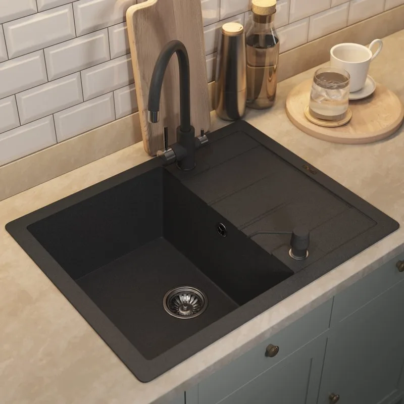 Кухонная мойка кварцевая Uperwood Quartz UPD-03-04, прямоугольная, черная Sancos — официальный сайт