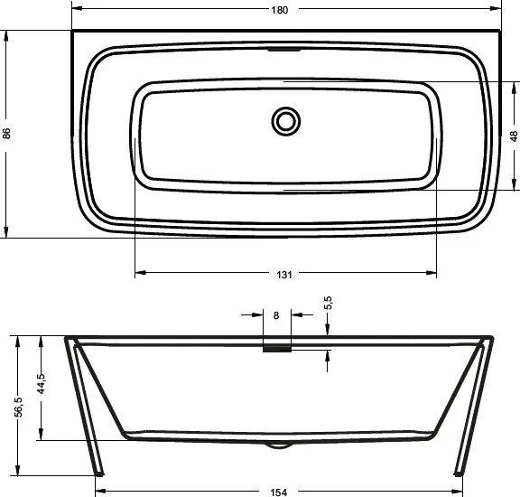 Акриловая ванна Riho Adore FS B086001005 180x85 см, пристенная, белая, на ножках Sancos — официальный сайт