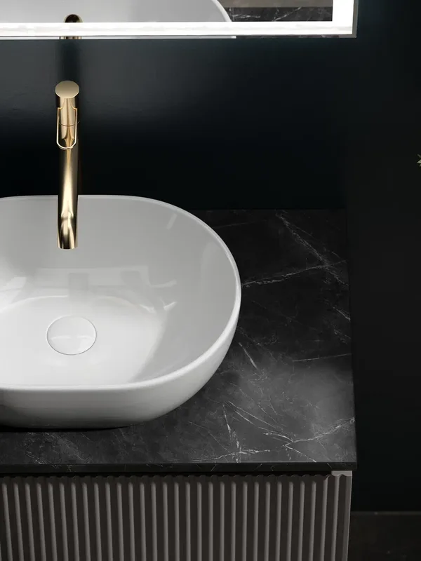 Тумба с раковиной Sancos Snob R 100 см, doha soft, столешница черный мрамор, раковина CN6019 Sancos — официальный сайт
