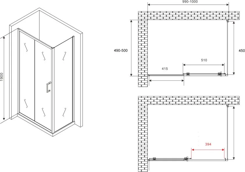 Душевой уголок Abber Schwarzer Diamant AG301005-S505 100x50, профиль хром, стекло прозрачное Sancos — официальный сайт