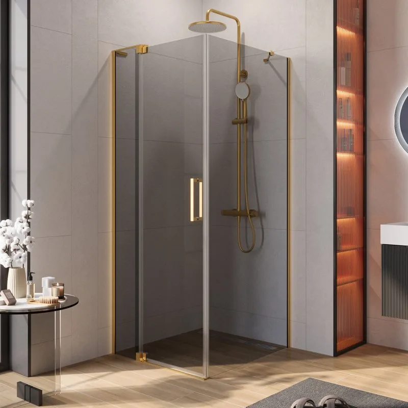 Душевой уголок Cezares Slider AH 1 80-80/90 GRIGIO BORO профиль брашированное золото, стекло серое Sancos — официальный сайт
