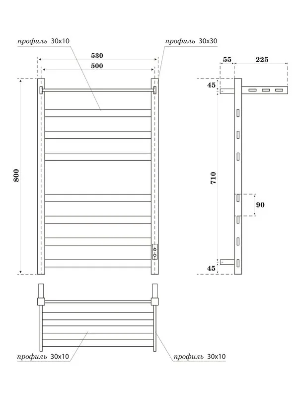 Полотенцесушитель электрический APEXTERMO Терра TR01185BM 80x55 см, подключение справа, слева, скрыт