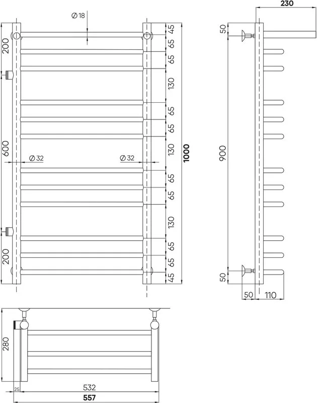 Полотенцесушитель водяной Indigo Brace LBCW100-50PGFM-б/п-60 с полкой, graphite metallic Sancos — официальный сайт