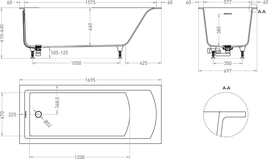 Ванна из искусственного камня Salini Cascata Kit S-Stone 170x70 см, встраиваемая, матовая белая, на  Sancos — официальный сайт