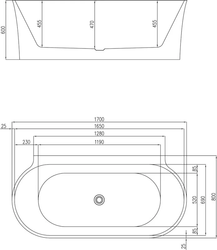 Акриловая ванна BelBagno BB409-1700-800-W/NM 170x80 см, отдельностоящая, черно-белая, овальная Sancos — официальный сайт