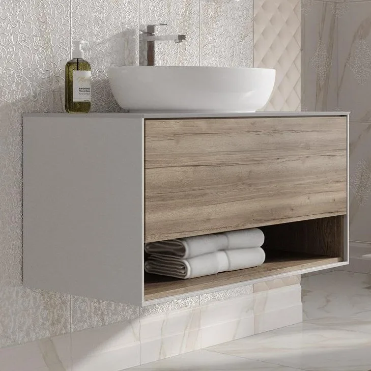 Тумба под раковину без столешницы KERAMA MARAZZI Plaza Modern 100 подвесная, с ящиком и полкой, дуб  Sancos — официальный сайт