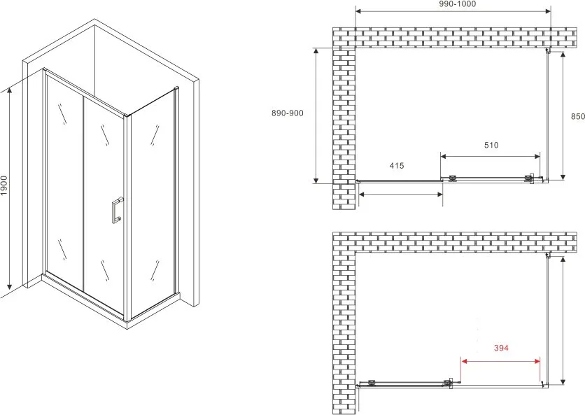 Душевой уголок Abber Schwarzer Diamant AG301005-S905 100x90, профиль хром, стекло прозрачное Sancos — официальный сайт