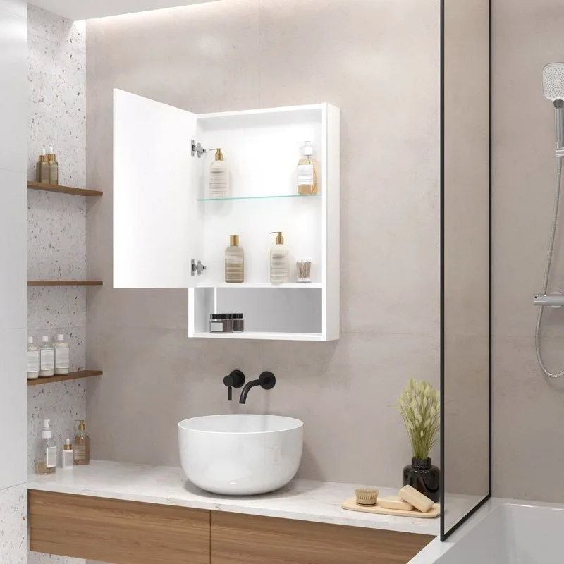 Зеркало-шкаф Art&Max Foggia White 50х80 L белое, с подсветкой Sancos — официальный сайт
