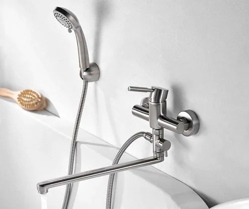 Смеситель с длинным изливом для ванны Wasserkraft Wern 4202L, матовый хром Sancos — официальный сайт