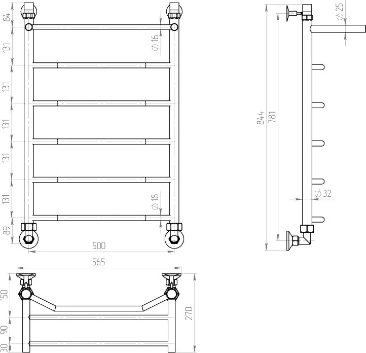 Полотенцесушитель водяной Двин FE 80/50 К1 1"-1/2", с полкой, хром Sancos — официальный сайт
