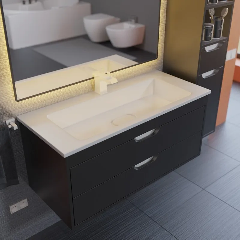 Тумба под раковину без столешницы Uperwood Modul 100 подвесная, 2 ящика, матовая черная Sancos — официальный сайт