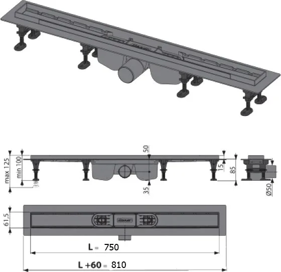 Душевой трап (лоток) AlcaPlast Optima APZ12-750 с опорами Sancos — официальный сайт