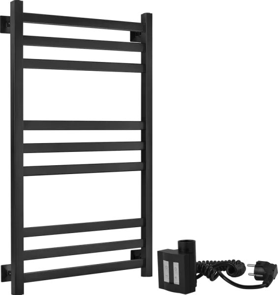 Полотенцесушитель электрический Secado Корсико 3 , 100x50 ТЭН квадратный, черный матовый, R Sancos — Оригинал