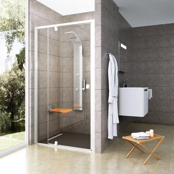 Душевая дверь в нишу Ravak Pivot PDOP2-110 Transparent, профиль и ручки белые Sancos — официальный сайт
