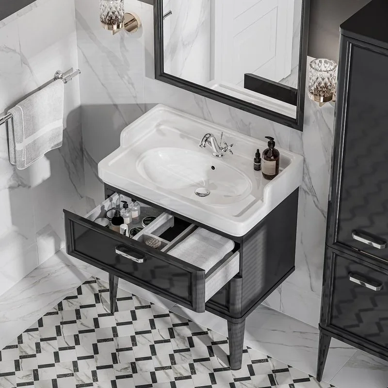 Тумба под раковину без столешницы KERAMA MARAZZI Pompei N 80 черная, с 2 ящиками Sancos — официальный сайт