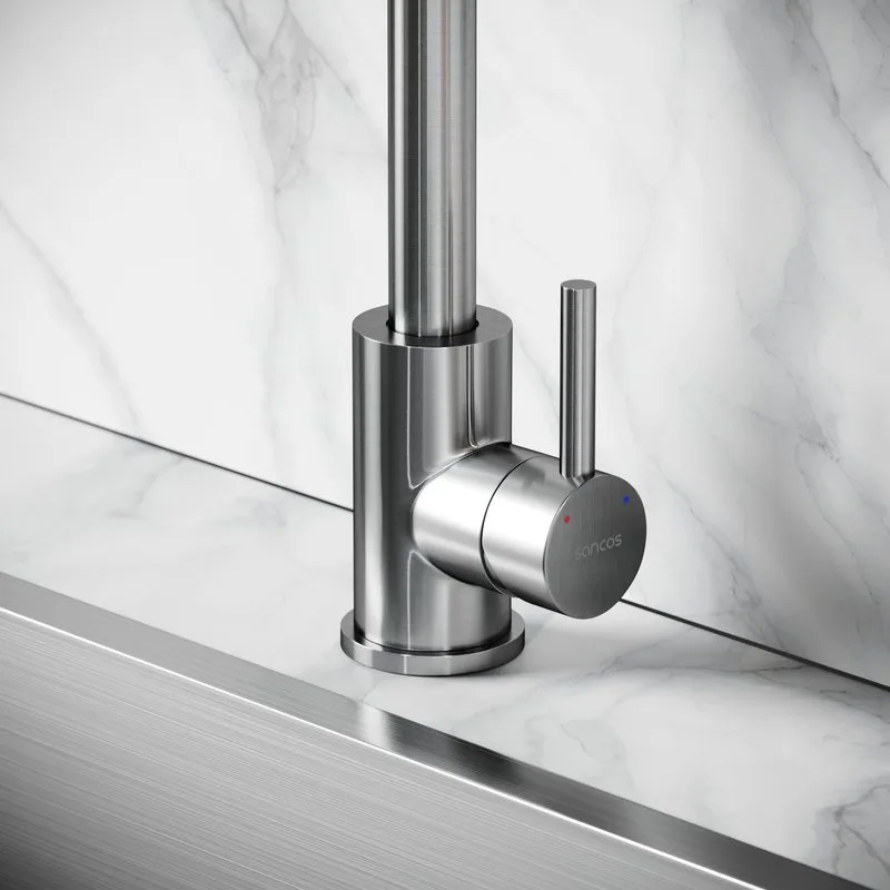 Смеситель для кухни Sancos Stainless, с поворотным Г изливом, нержавеющая сталь, SC12002SS Sancos — официальный сайт