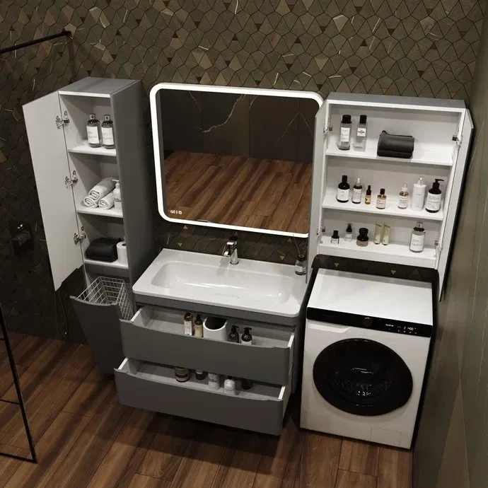 Шкаф над стиральной машиной Style Line Бергамо Мини Люкс Plus 60 антискрейч серый