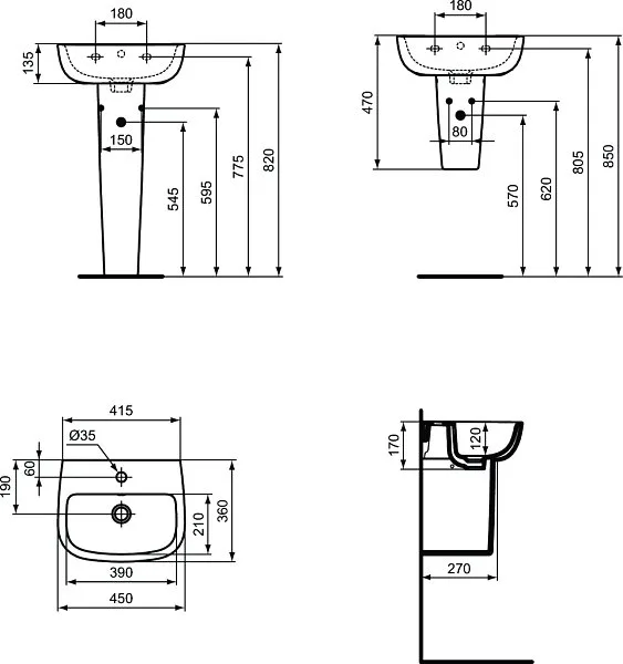 Раковина Ideal Standard Esedra Guest T281101 45 см Sancos — официальный сайт