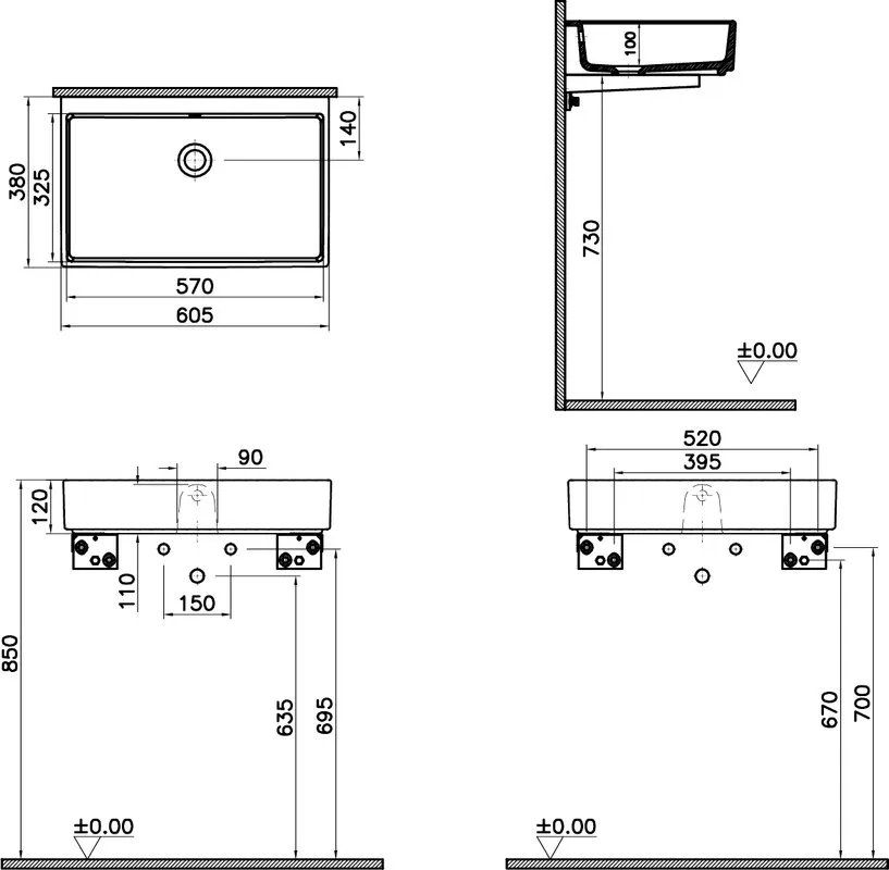 Накладная раковина VitrA Archiplan 7404B003-0012 60 см Sancos — официальный сайт