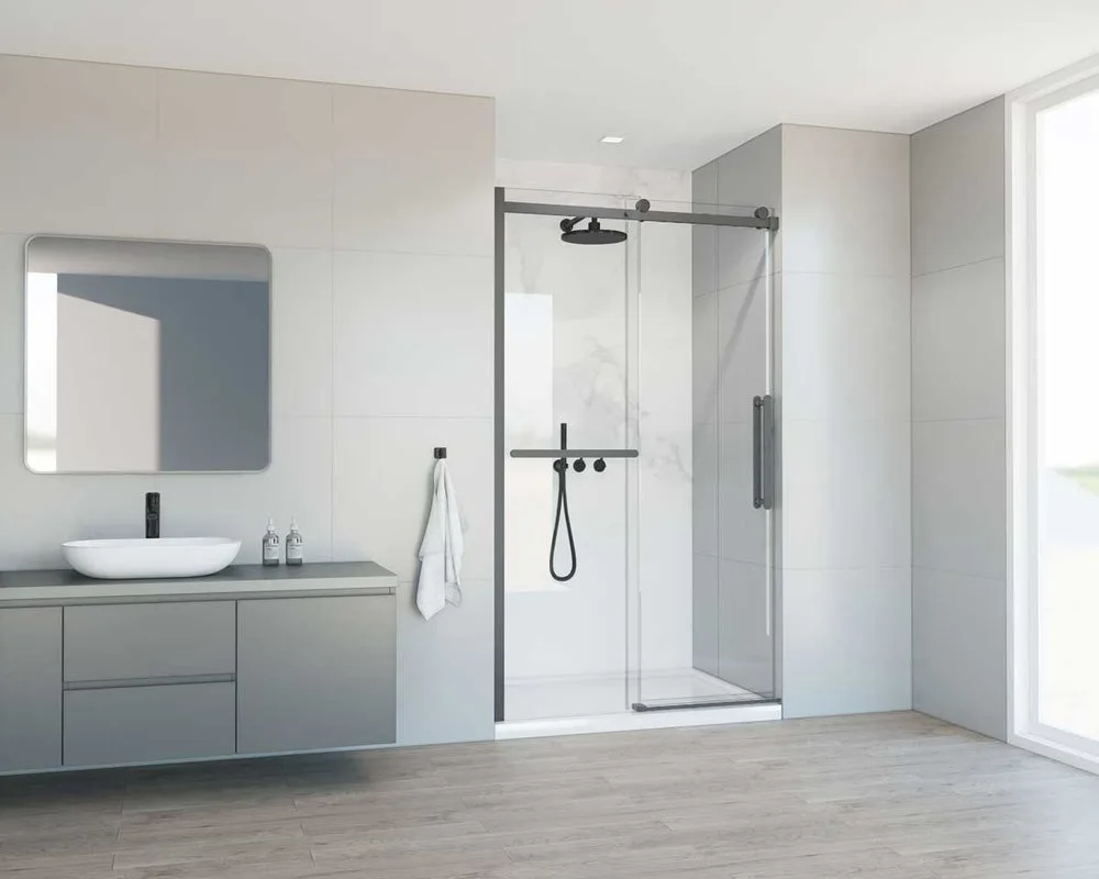 Душевая дверь в нишу Vincea Como Soft VDS-1CS130CLGM 130 см, профиль вороненая сталь, стекло прозрач Sancos — официальный сайт