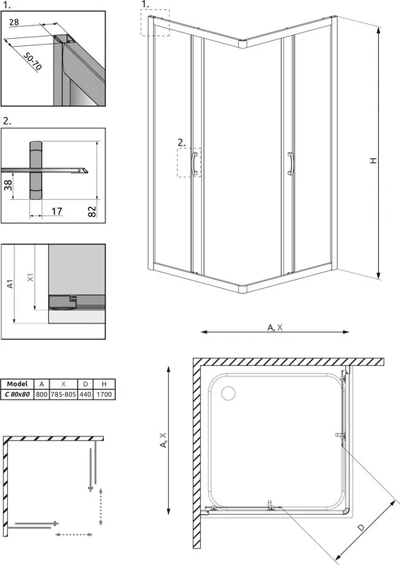 Душевой уголок Radaway Premium Plus C 80x80 прозрачное стекло Sancos — официальный сайт