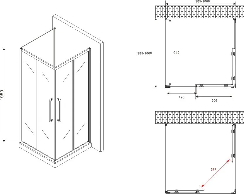 Душевой уголок Abber Schwarzer Diamant AG02100BH-S100B 100x100, профиль черный, стекло прозрачное Sancos — официальный сайт