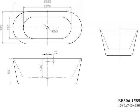 Акриловая ванна BelBagno BB306-1585 160x75 см, отдельностоящая, белая, овальная, с каркасом Sancos — официальный сайт
