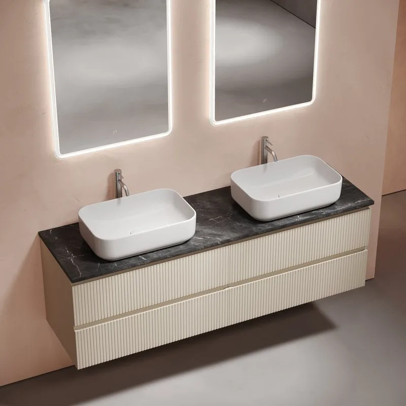 Тумба с раковиной Sancos Snob T 160 beige soft, столешница черный мрамор TT160A1X, раковина CN5043 Sancos — официальный сайт