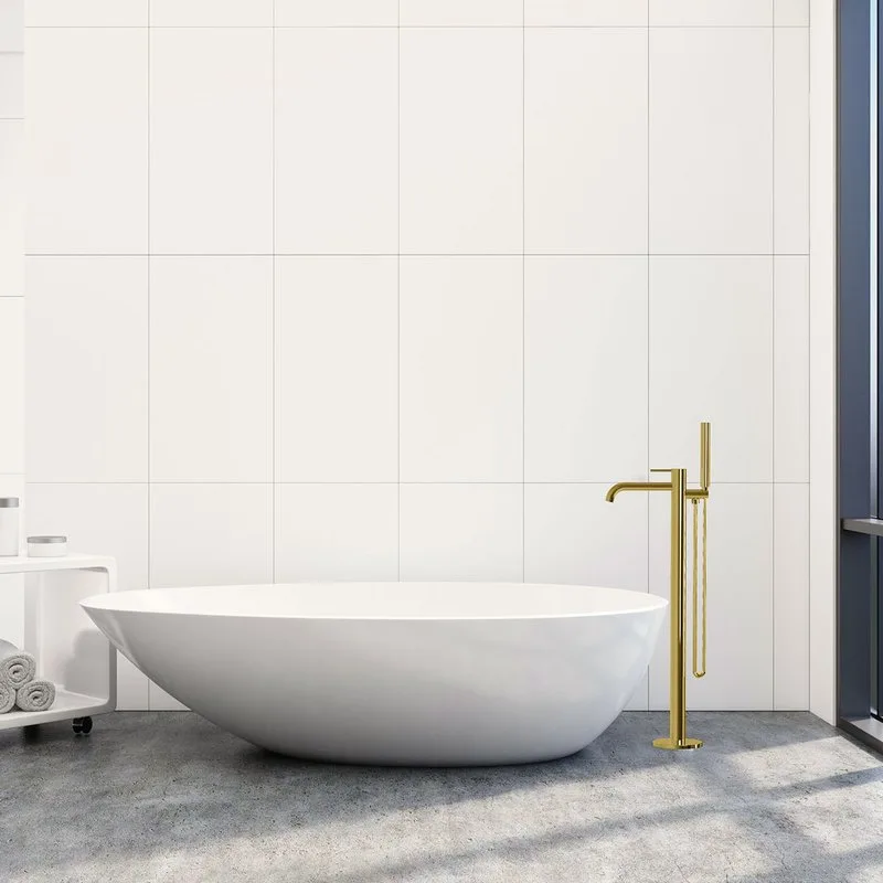 Напольный смеситель для ванны с душем Vincea Desire VTF-1DBG, брашированное золото Sancos — официальный сайт