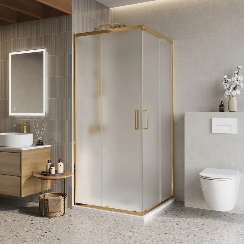 Душевой уголок BelBagno Luce LUCE-A-2-90-P-ORO 90х90 см, профиль золото, стекло рифленое Sancos — официальный сайт