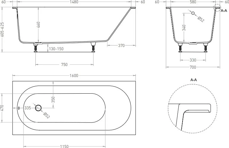 Ванна из искусственного камня Salini Ornella S-Sense 160x70 см, встраиваемая, матовая белая, на ножк Sancos — официальный сайт