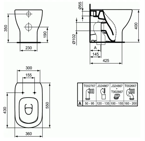 Чаша для унитаза приставного Ideal Standard Tesi T0077V3 Sancos — официальный сайт