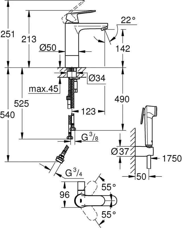 Смеситель для раковины Grohe 24191000 с гигиеническим душем, хром Sancos — официальный сайт