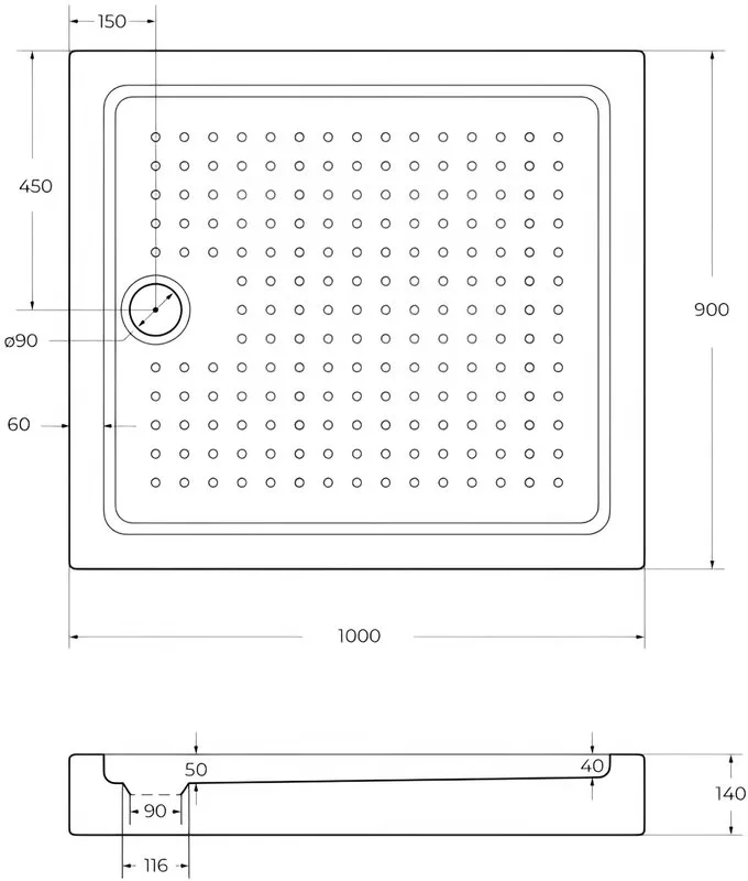 Поддон для душа Cezares Tray TRAY-A-AH-100/90-15-W 100x90, с сифоном Sancos — официальный сайт