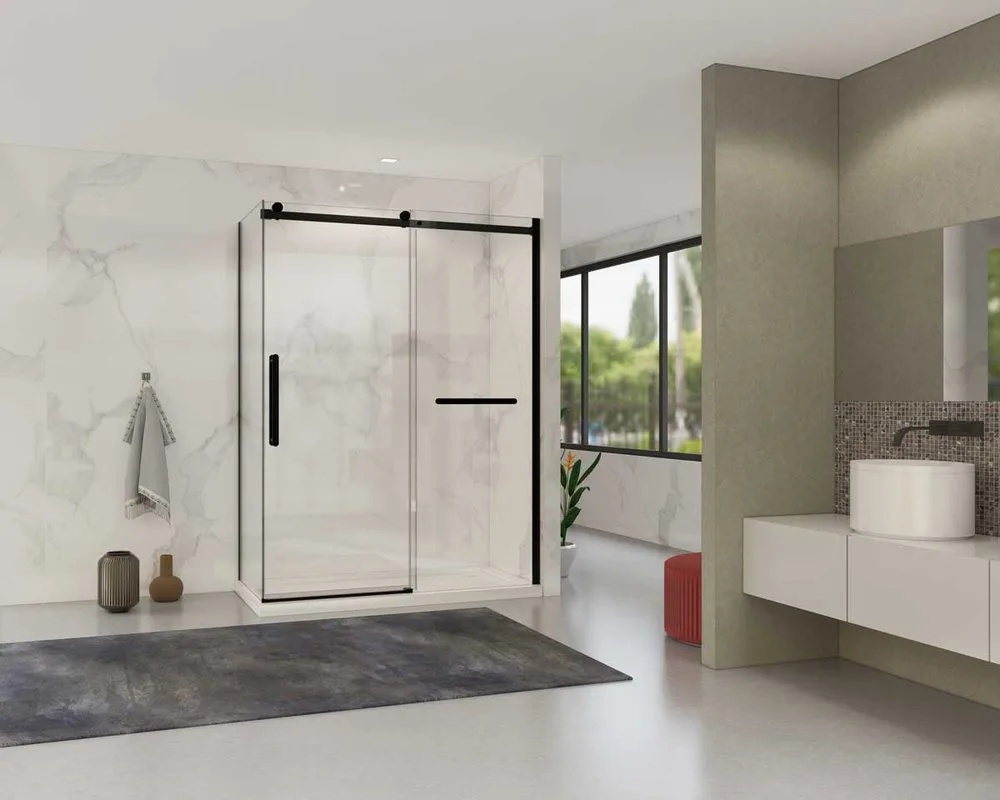 Душевой уголок Vincea Como Soft VSR-1CS8015CLB 150x80 см профиль черный, стекло прозрачное Sancos — официальный сайт