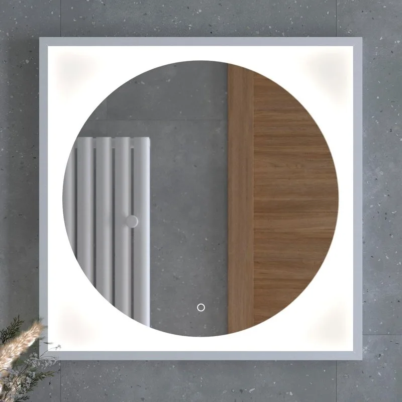 Зеркало Defesto Eclipse DF 2228S 80х80 белая рама, с LED-подсветкой, 4500К, сенсорный выключатель