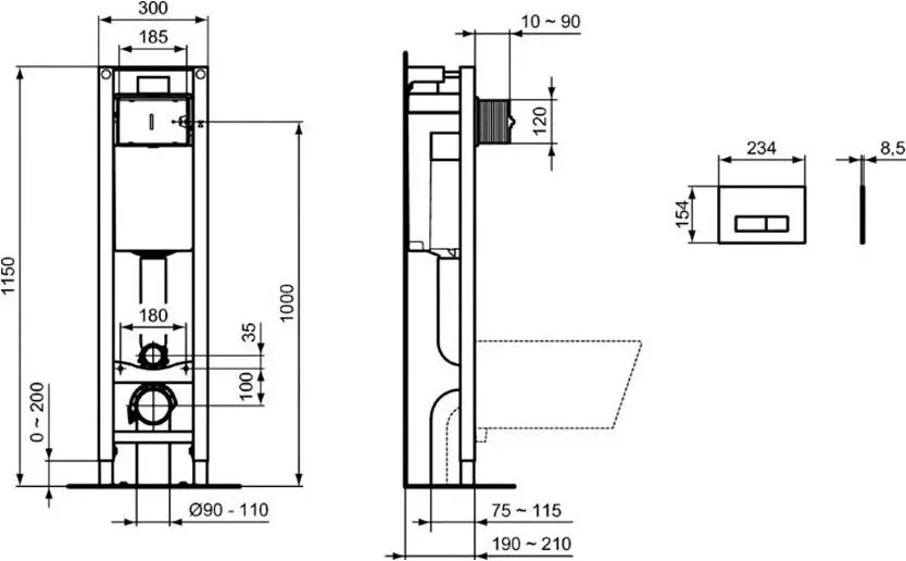 Система инсталляции для унитазов Ideal Standard Prosys Eco Frame M E2332AA, с кнопкой смыва Sancos — официальный сайт