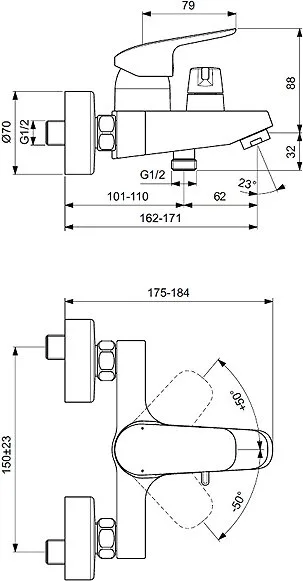 Смеситель для ванны с душем Ideal Standard Ceraflex B1740AA Sancos — официальный сайт