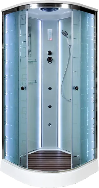 Душевая кабина DTO EM1510 100х100, LED с гидромассажем, профиль хром, стекло матовое с узором Sancos — Оригинал