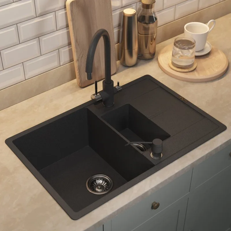 Кухонная мойка кварцевая Uperwood Quartz UPD-05-04, прямоугольная двухсекционная, черная Sancos — официальный сайт