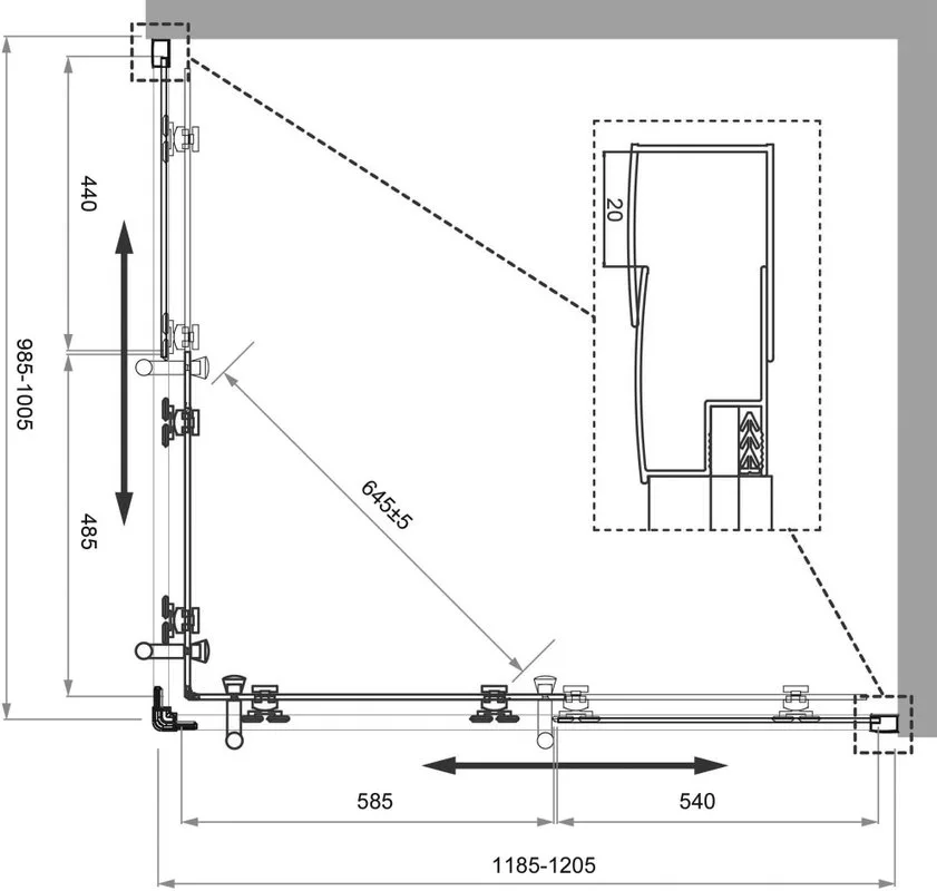 Душевой уголок BelBagno Uno -195 AH 2 120/100 C Nero профиль черный, стекло прозрачное Sancos — официальный сайт
