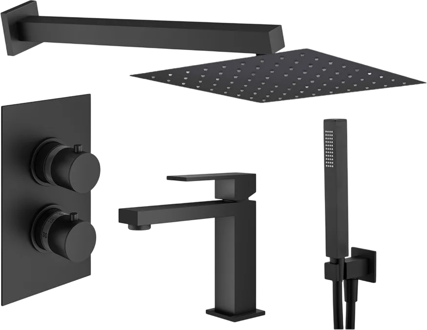 Комплект для ванной Plumberia Selection Tag KITTGT18QNO53 С ВНУТРЕННЕЙ ЧАСТЬЮ, черный матовый Sancos — официальный сайт
