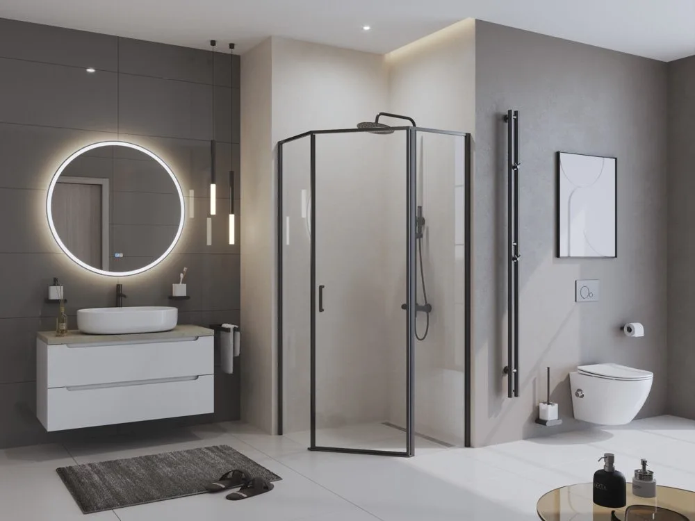 Душевой уголок BelBagno Uno 195 P 1 90 C Nero профиль черный, стекло прозрачное Sancos — официальный сайт