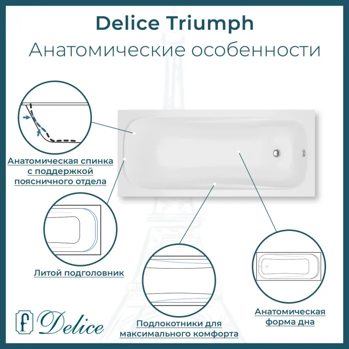 Ванна из литьевого мрамора Delice Triumph 170х75 см, пристенная матовая