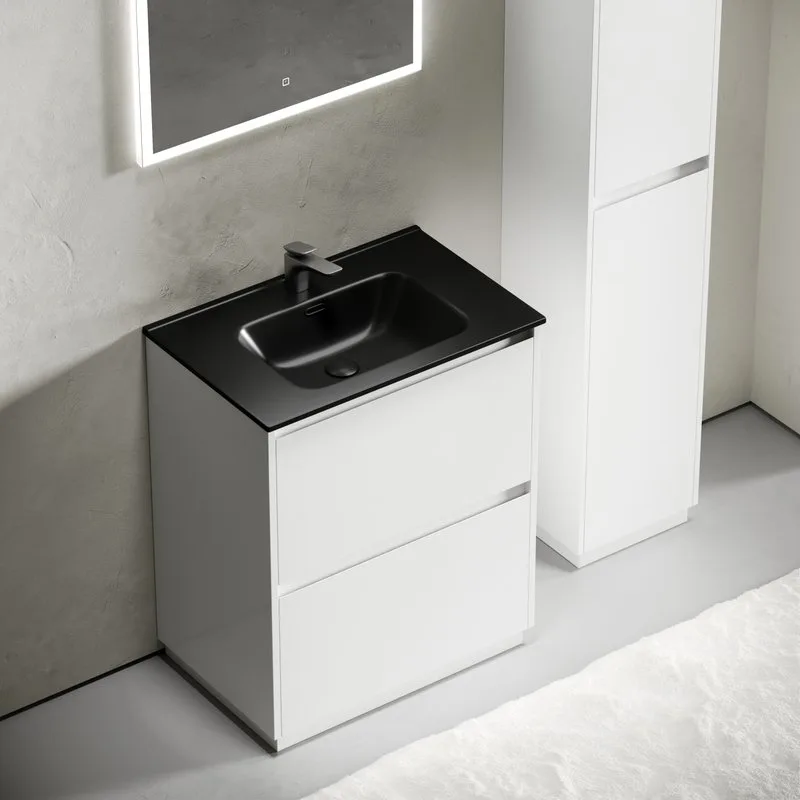 Тумба с раковиной Sancos Libra Floor 70 белый глянец, черная раковина CN7007MB Sancos — официальный сайт