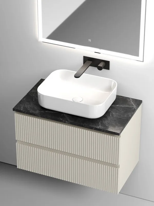 Тумба с раковиной Sancos Snob T 80 см, beige soft, столешница черный мрамор, раковина CN6011 Sancos — официальный сайт