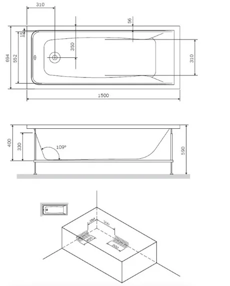 Акриловая ванна AM.PM Gem W90A-150-070W-A1 без опоры 150x70 см, встраиваемая, белая Sancos — официальный сайт