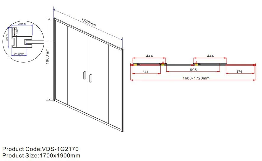 Душевая дверь Vincea Garda VDS-1G2170CLG, 1700, брашированное золото, стекло прозрачное Sancos — официальный сайт